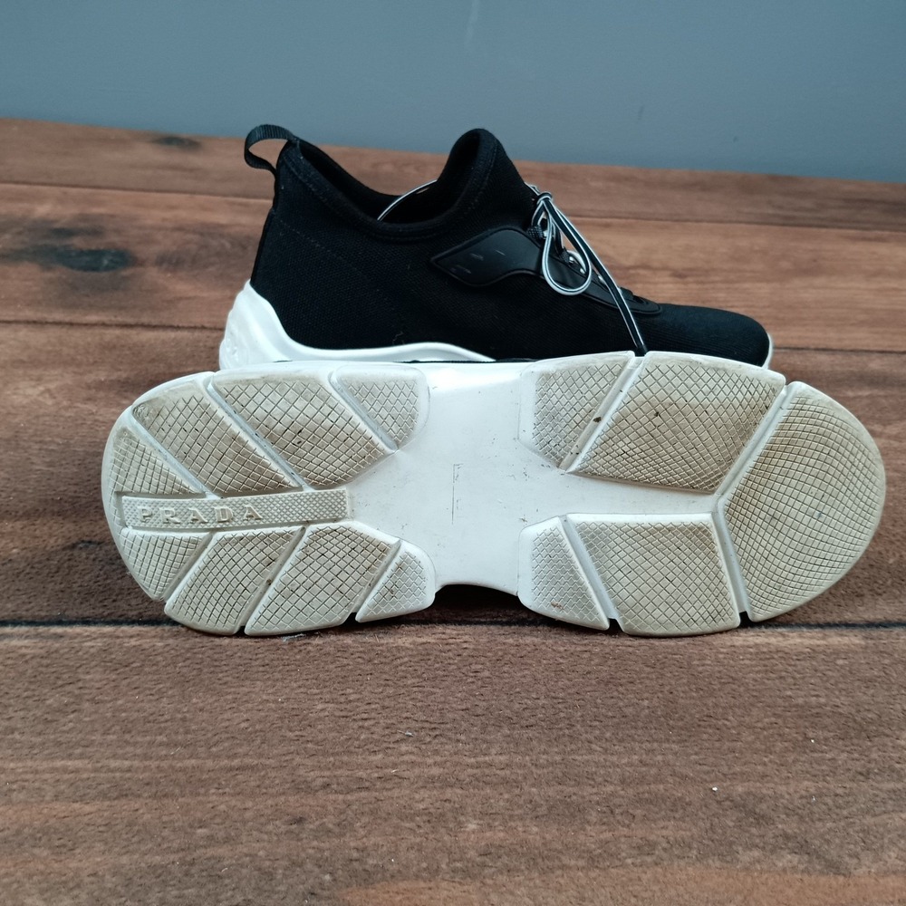 Prada Milano Black Knit Sock Sneakers Chunky White Sole Logo size 37 - Picture 6 of 7